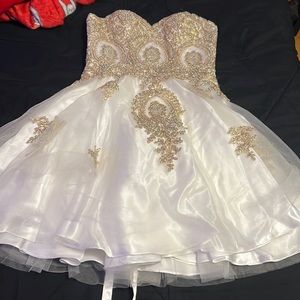 hoco dress, gold and white, size 2